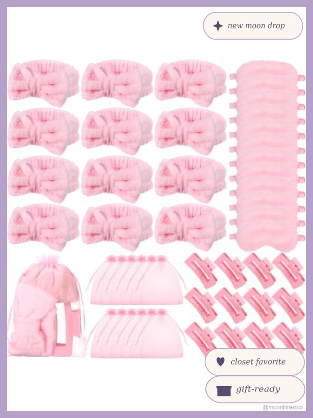 Spa Party Supplies Set Headbands Eye Masks Claw Clips Organza Bags